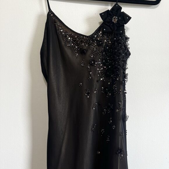 Joseph Ribkoff Vintage Cocktail Midi Gown Black Beaded Floral Women’s 6 RARE - Picture 7 of 12